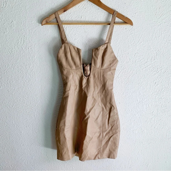Mistress Rocks Vegan Leather Biscuit Deep Plunge Mini Dress Sz XS - Picture 2 of 7